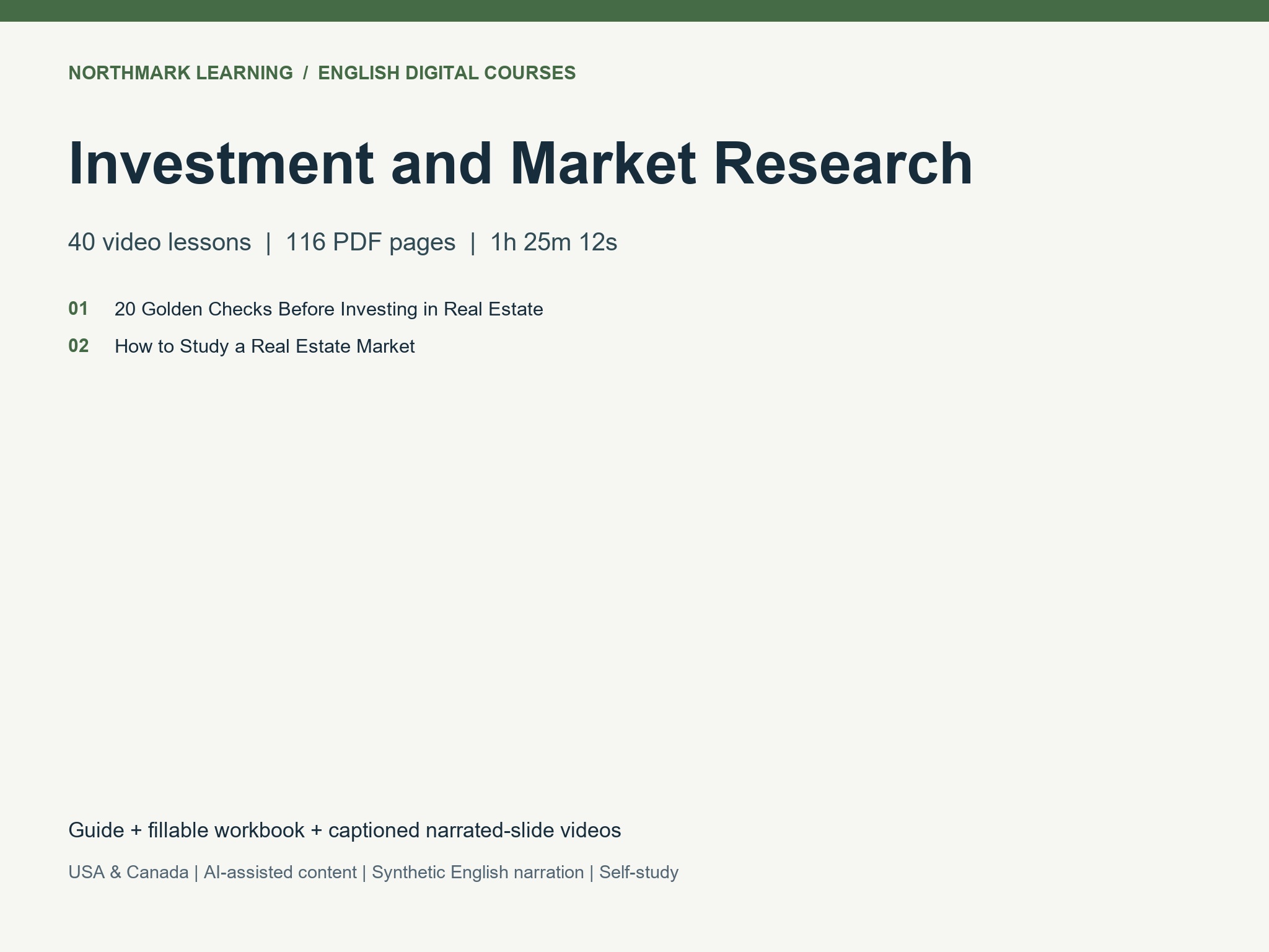 Investment & Market Research course package: contents and formats