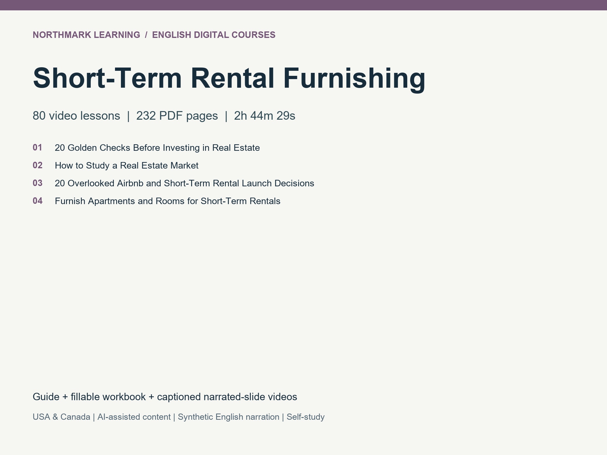 Short-Term Rental Furnishing course package: contents and formats